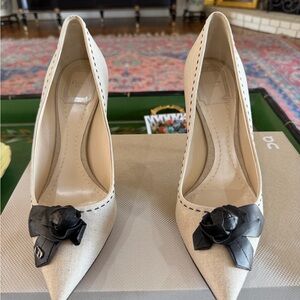 Dior Cream and Black Heels with Floral Detail